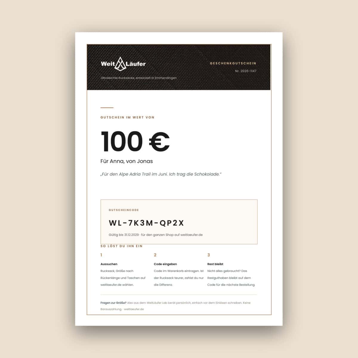 Voucher for walkers WeitLäufer