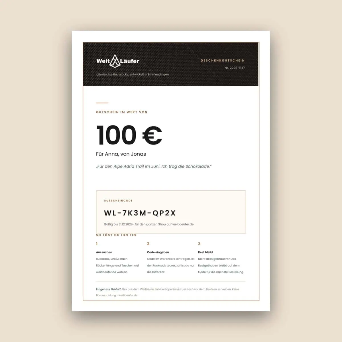 Voucher for walkers WeitLäufer