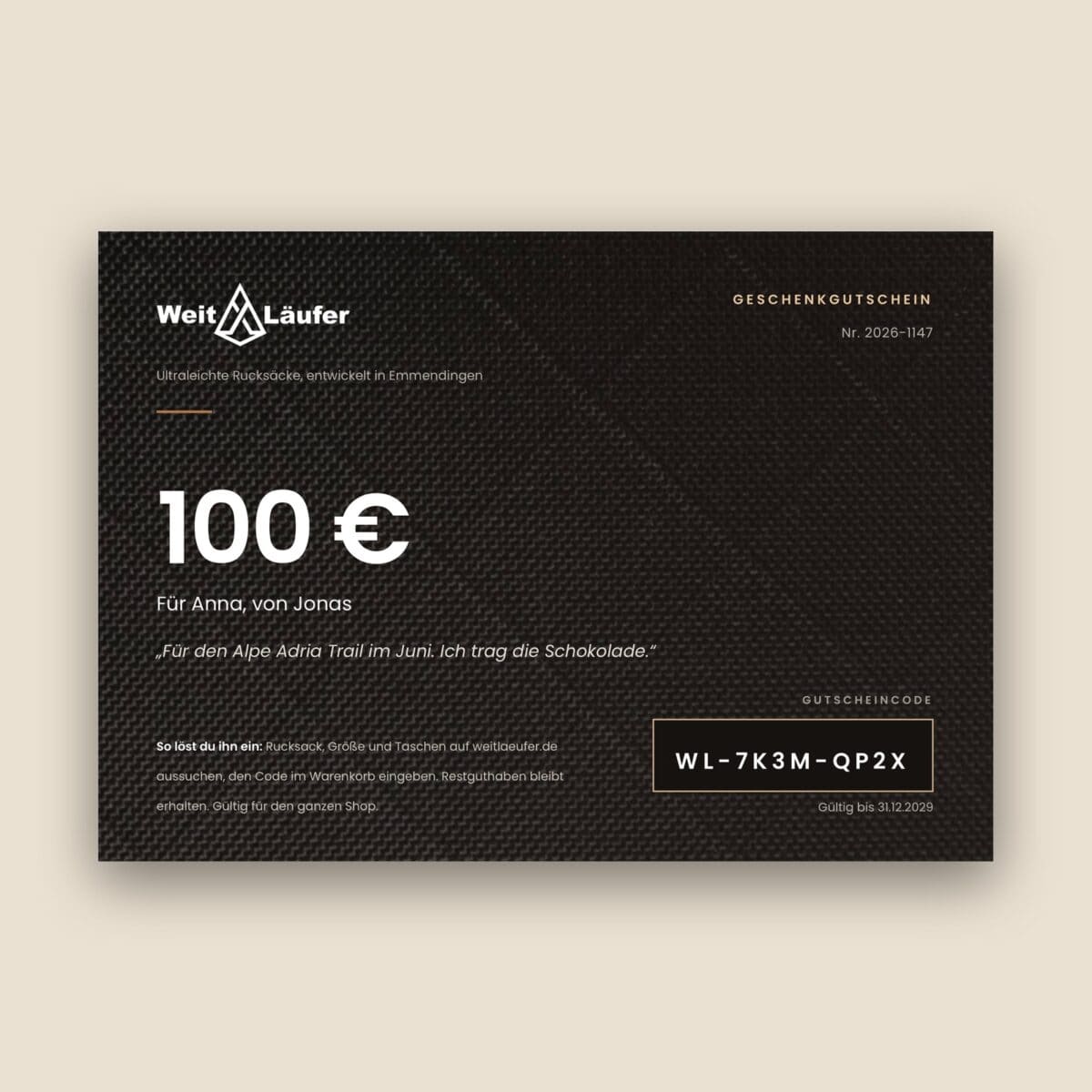 Geschenkgutschein-Produktbild-Karte Voucher for walkers WeitLäufer