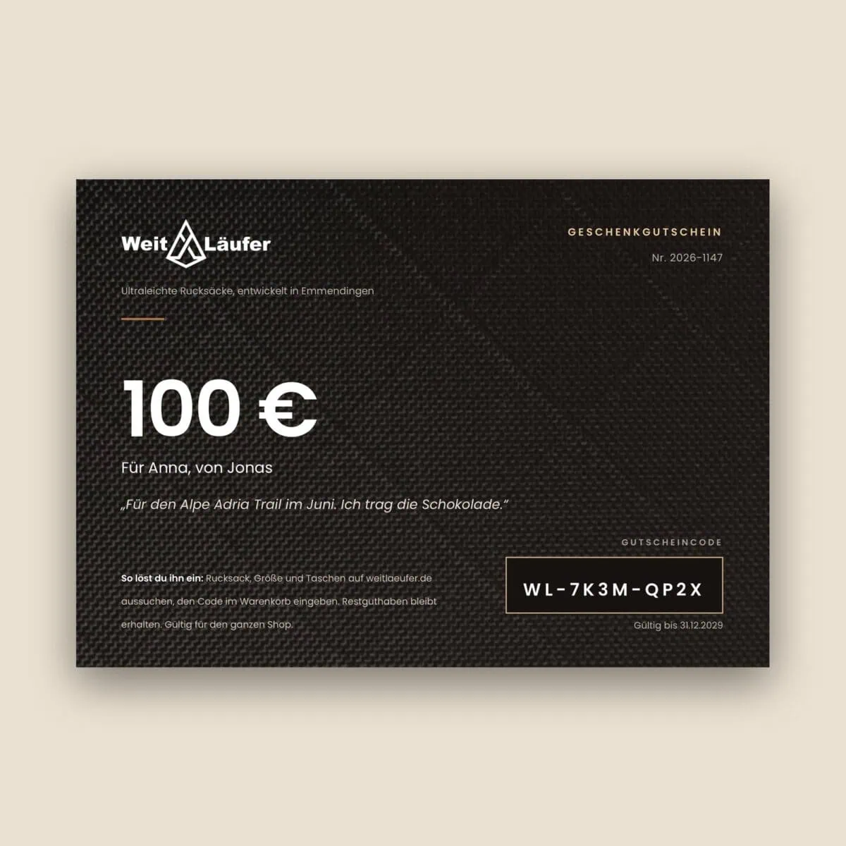 Geschenkgutschein-Produktbild-Karte Gutschein für Wanderer WeitLäufer